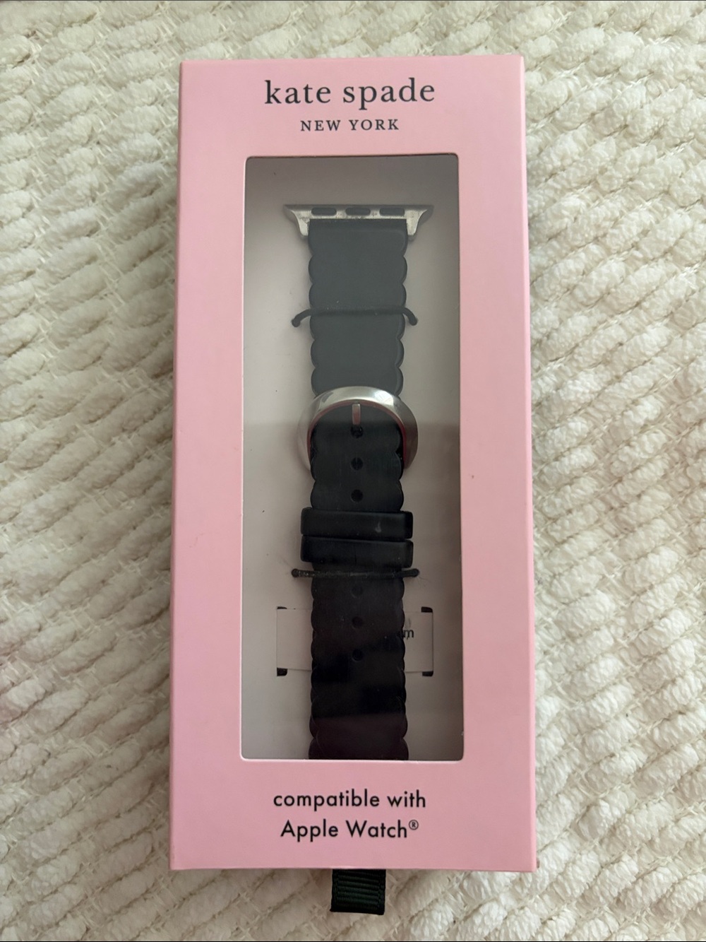 kate spade Black Scalloped Silicone Apple Watch Strap with Silver Hardware